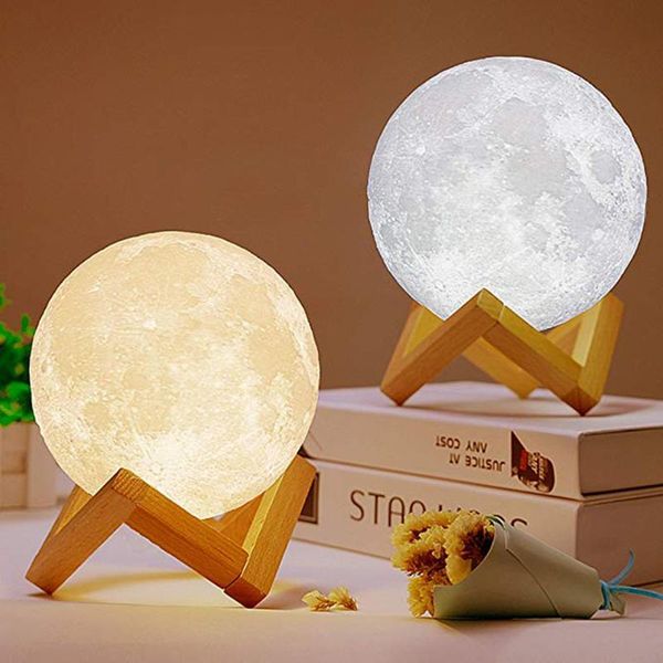 

night lights dropship 3d print rechargeable moon lamp colorful change touch sensor usb led light home decor birthday gift table lamps