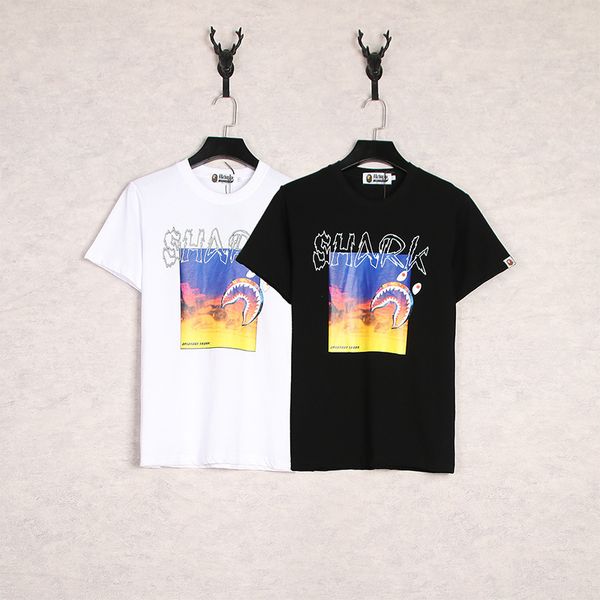 

fashion brand 2021 new youth tiger head shark head casual loose short sleeve t-shirt for men, White
