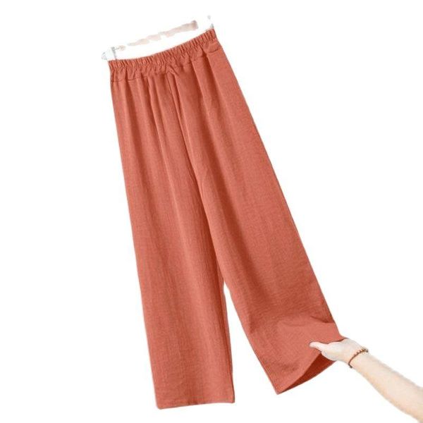 

women's pants & capris wide leg female summer 2021 high waist retro sag imitate cotton linen nine points loose ladies straight-leg, Black;white