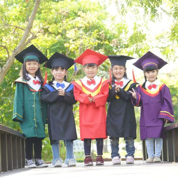 

clothing sets children school class graduation student pography academic dress bachelor gown kids performance party costumes hat, White