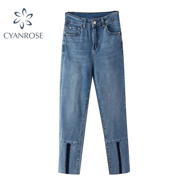 

pencil bodycon denim pants women casual korean high waist zipper elegant jeans and trousers female street blue vintage wash pa 210515