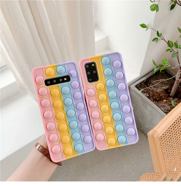 Rainbow Push Pop It Bubble Capas De Silicone Capa Fidget Reliver Estresse para Samsung Galaxy S21 S20 Nota 20 A01 A12 A22 A32 A52 A72 200 pcs / lote