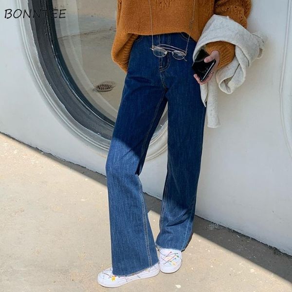 

high waisted jeans women retro bf style chic fall basic simple teens wide-leg trousers denim all-match daily ladies bottom ins women's, Blue