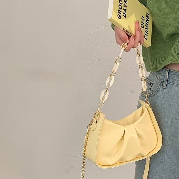 

evening bags women's 2021 handbags yellow pu leather ladies chain underarm shoulder female clutch purse crossbody bag bolso mujer