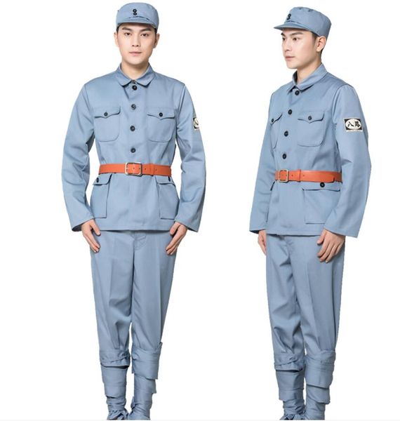 Traditionelle chinesische Militäranzüge aus den 1930er-1940er Jahren, Mantel + Hose + Hut, PLA-Offizier-Soldaten-Kleidung, Ba-Lu-Armee-Outfit, Bühnen-Militärkostüm