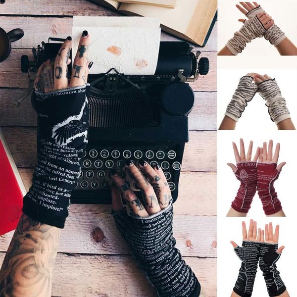 

five fingers gloves women long fingerless fashion letter print elbow 2021 warmer knit multi-purpose mittens work elastic thin, Blue;gray