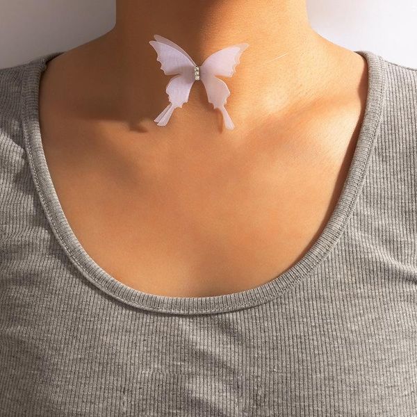 

chokers necklace kettingen voor vrouwen for women invisible line tulle butterfly one piece choker bijoux femme jewelry, Golden;silver