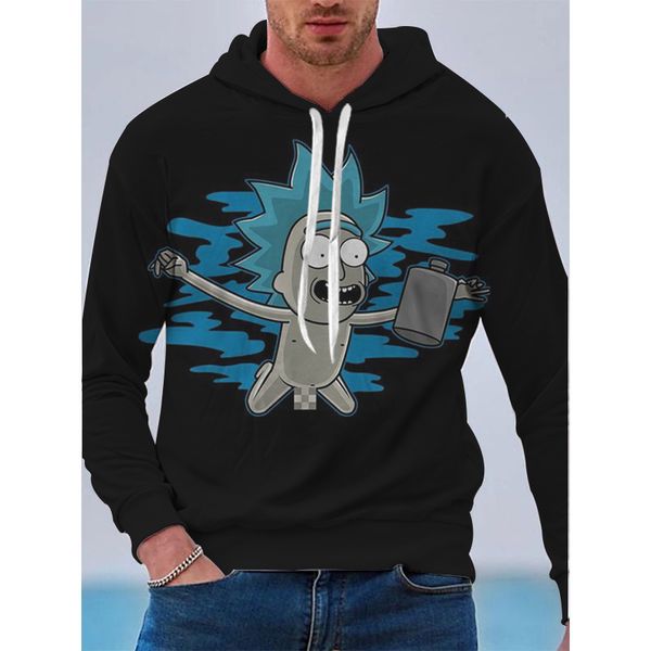 

cute villain printing men's 3d printing rick customized hoodie visual impact party punk goth round neck american sweater hoodie, Black