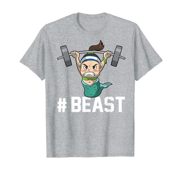 

badass mermaid weightlifting beast graphic t-shirt, White;black