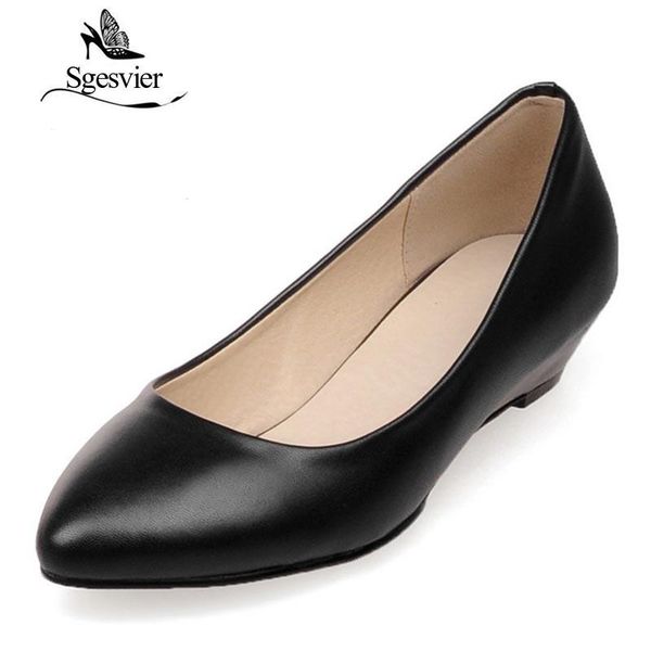 

dress shoes sgesvier women pumps pointed head low heels wedge woman shallow slip on white black 32-48 lady ox094