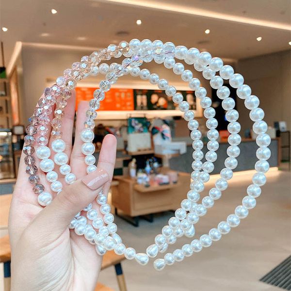 

girls hair accessories sticks teenage kids headbands childrens pearl crystal jewelry head bands princess b7159, Slivery;white