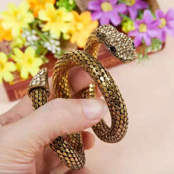 

bangle gold silver plated brown crystal snake adjustable bracelet vintage rhinestone charm wrap retro punk jewelry free, Black