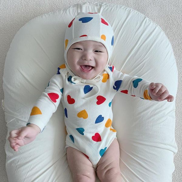 

rompers 2021 autumn color heart print baby long sleeve clothes cotton infant bodysuit fashion toddler girls jumpsuit boys onesie, Blue