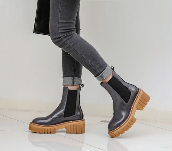 2021-Stil, Schaffellleder, Rindsleder, Plateau-Stiefeletten, Stiefeletten, lässige Party-Kleiderschuhe, runde Zehen, 6,5 cm Absätze, Mischfarbe, Silber, Beige, Größe 34–43