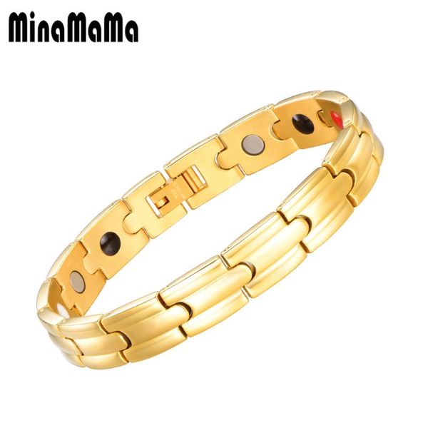 

link, chain gold color magnetic bracelet energy germanium magnet health bracelets for women men stainless steel hand, Black