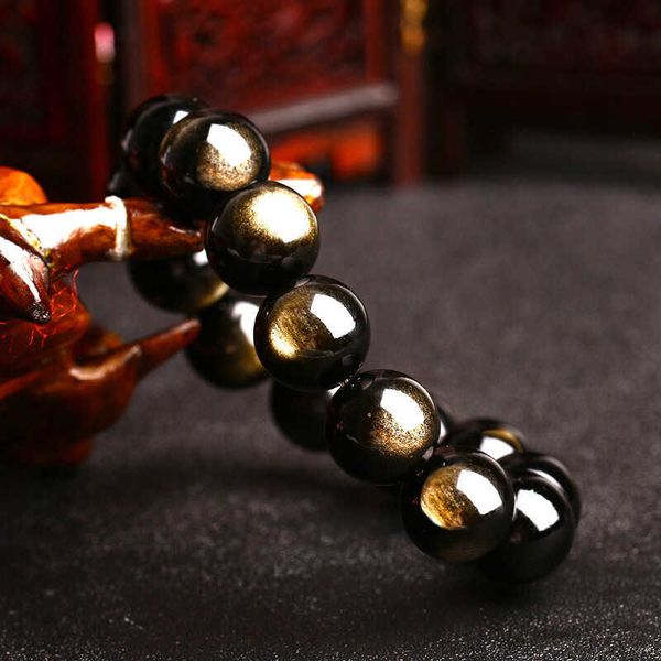 

[gift certificate] natural gold obsidian bracelet, double eyes crystal, pure money for men and women, Golden;silver