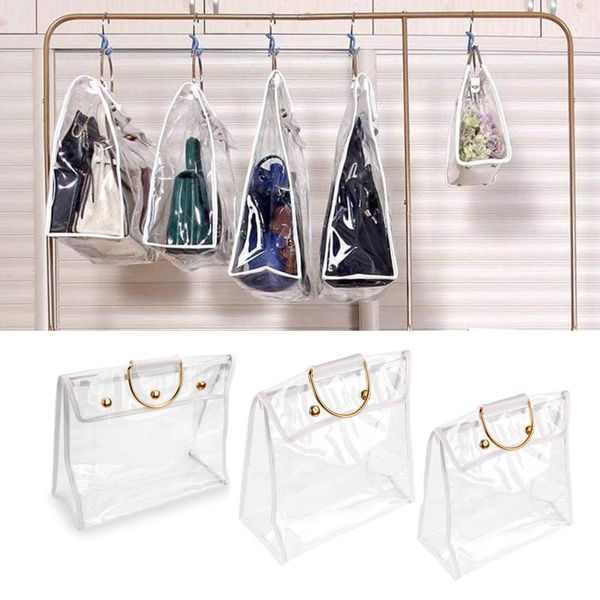 

storage bags dust-proof transparent bag organizer hanging handbag cover with zipper high capacity waterproof