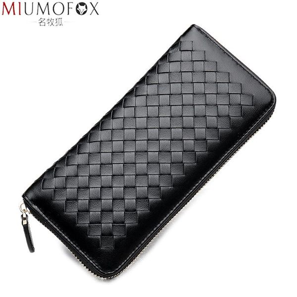 

hand-knitted men wallet genuine leather clutch wallets women casual long purse with phone pocket 2021 brand mens business, Red;black