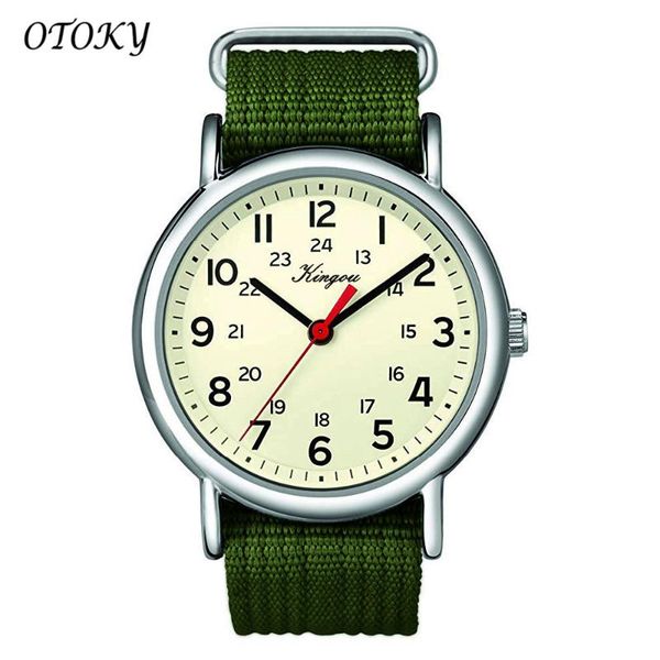 

military watch men quartz wrist nylon belt stainless steel male clock simple dial reloj hombre relogio masculino wristwatches, Slivery;brown