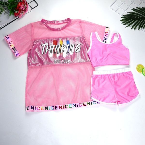 

children's girls' 2021 middle school and university students' split bikini three piece sunscreen screen swimsuit, White;black