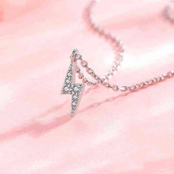 

925 sterling silver personality necklace short temperament fashion lightning pendant sparkling zircon choker women's jewelry