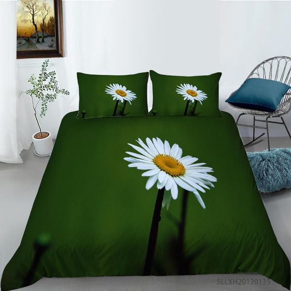 

bedding sets 3d digital white flower green background printing custom set single double  quilt/duvet cover bedclothes