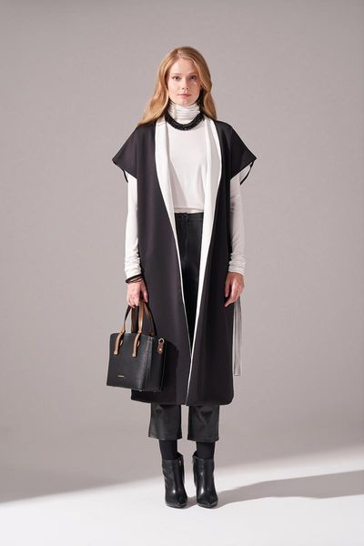 

women's vests double sided scuba caftan, Black;white