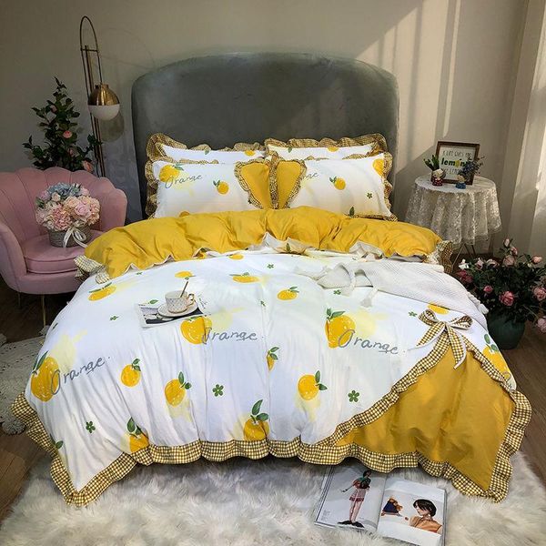 

lotus leaf princess style summer lace bed set luxury duvet cover200*230cm sheet:230*245cm pillowcase:48*74cm bedding sets
