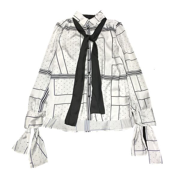 

2021 new imitation satin shirt, detachable bow, medium length fashion, spring and summer series n83r, White