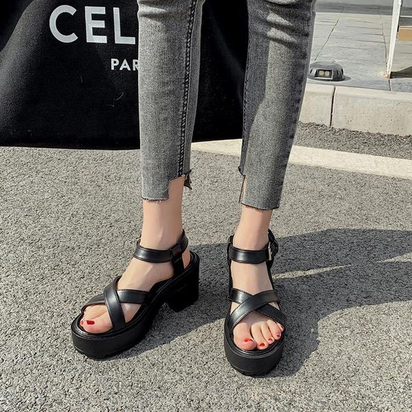 

punk rock gothic sandals woman gladiator shoes platform goth square sandal dames 2021 women ljb13-1, Black