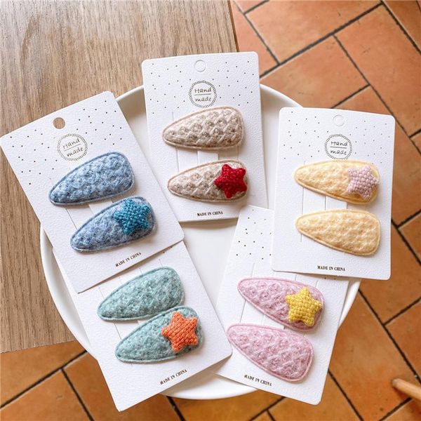 

korea style simple girl hairpin five-pointed star wool solid color hair clip for children's fashion accessories, Slivery;white