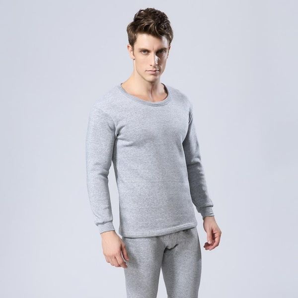 

men's tracksuits medium thick and with velvet thermal underwear set qiuyi qiuying wool polyester, Gray