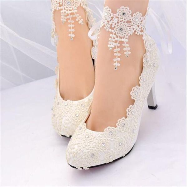 

women's white high heels wedding shoes lace bride flower shallow 4.5 / 8cm large dress, Black
