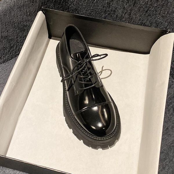 

dress shoes small leather female 2021 autumn black thick-soled british style loafers thick heel lace jk uniform