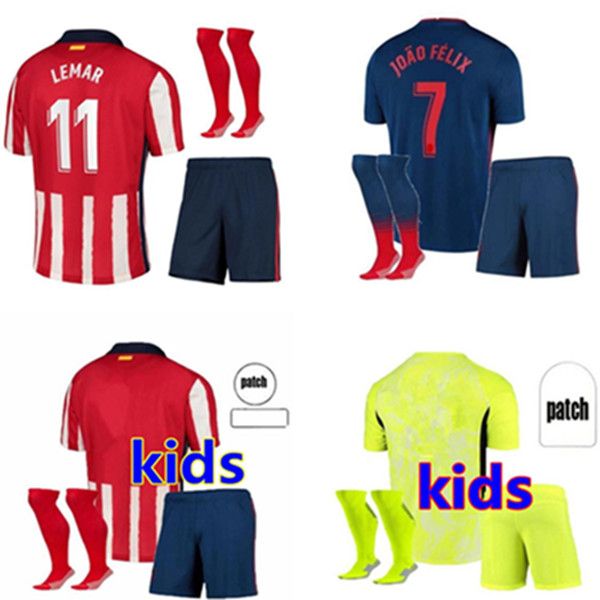 

atletico madrid kids kit youth jerseys 20 21 suÃ¡rez home away 3rd correa soccer child 2021 joao felix football shirt, Black;yellow