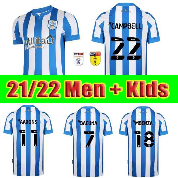

huddersfield town football jerseys 21/22 #7 bacuna home soccer jersey 2021/2022 #18 mbenza shirt #11 aarons uniform men + kids kit, Black;yellow