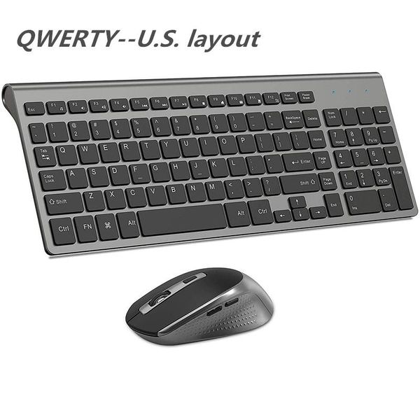 

keyboard mouse combos 2.4g wireless and protable mini ombo set for notebook deskpc smart tv "qwetty"usa gray-black