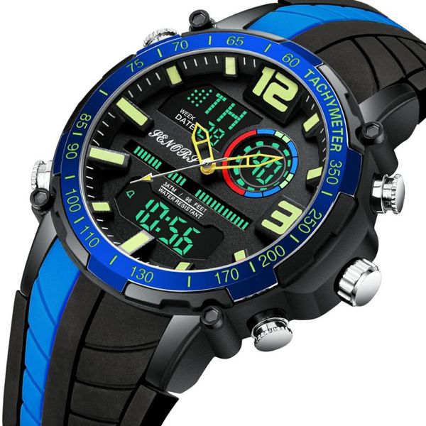 

wristwatches brand men watch fashion dual display sports mens wristwatch analog digital chronograph waterproof clock relogio masculino, Slivery;brown