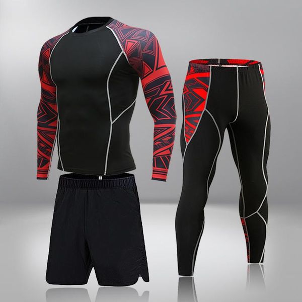 

jogging clothing men's thermal underwear underpants kit sports compression tracksuit for men fitness slim joggers football t-shirt, Black;red