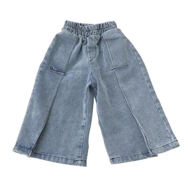 

autumn korean toddler jeans pants fashion cotton clothes girls loose wide leg calf-length denim trousers 2-7yrs, Blue