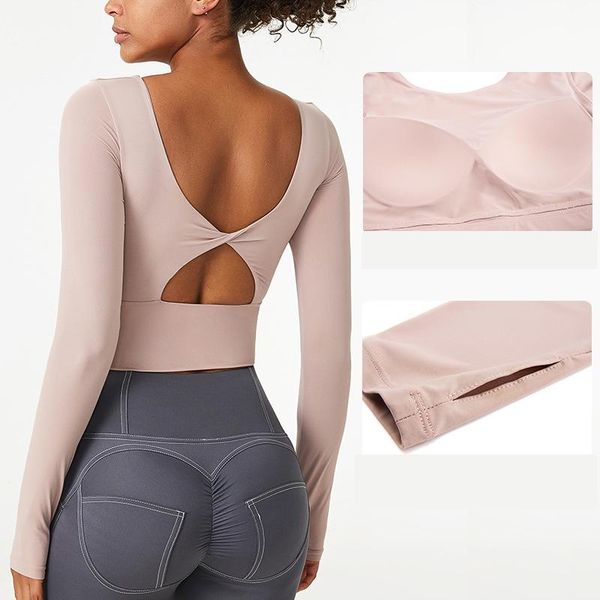 

yoga outfit long sleeve beauty back cropped women fitness t-shirts dancing breathable running sportswear clothing blouse