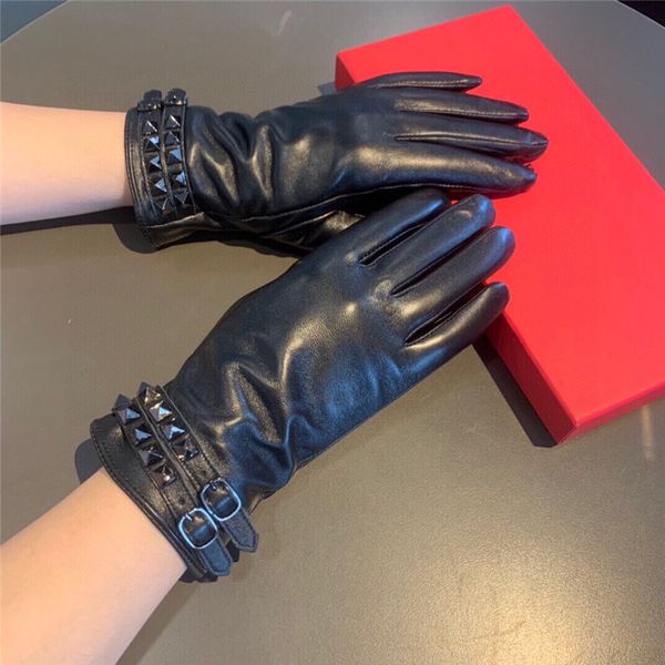 

women designer leather gloves fashion winter warm ladies mittens five finge, Blue;gray