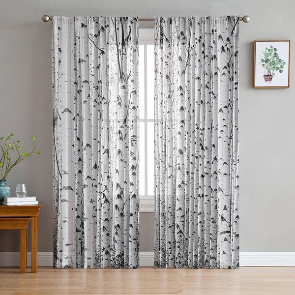

curtain & drapes black and white birch tree sheer curtains for living room bedroom kitchen chiffon tulle home el coffee decor
