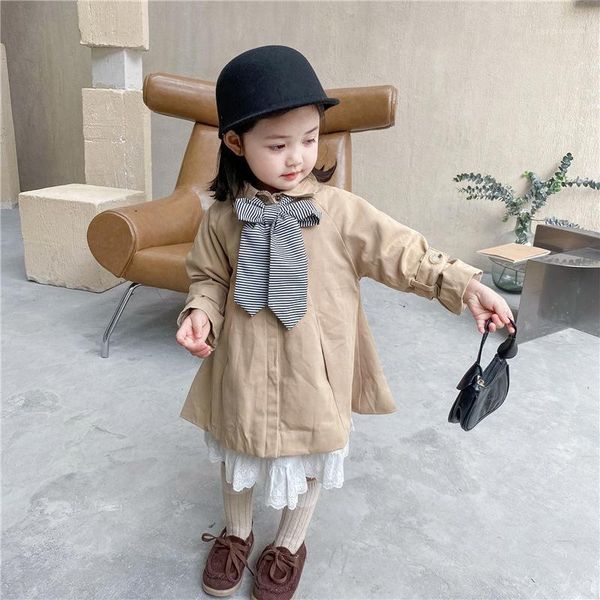

coat dfxd england style fashion baby girl long trench autumn cotton big bow single-breasted windbreaker girls jackets coats 1-7y1, Blue;gray