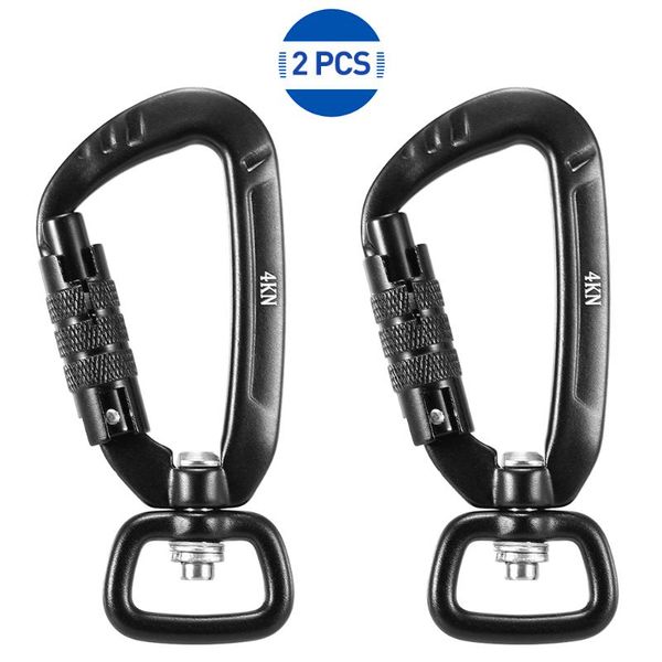 

carabiner outdoor 360Â° rotatable auto locking survival d-ring key chain clip camping rescue gear hook swivel cords, slings and webbing