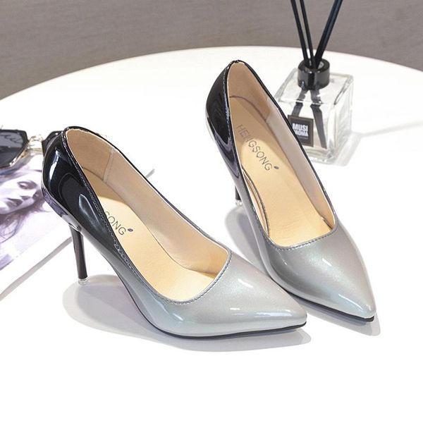 

dress shoes wedding party woman pointed toe women thin heel 10cm heels patent leather big size ladies pumps, Black