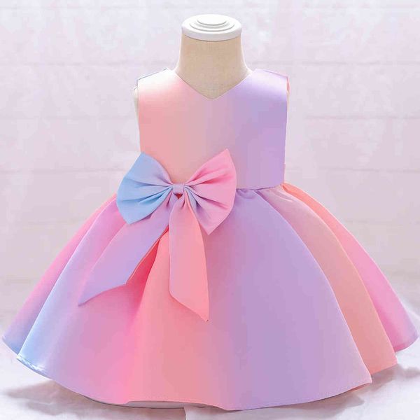 Gradiente cor bebê menina vestido 1 ano aniversário menina festa vestido de casamento tutu princesa vestido para meninas vestidos de verão g1129