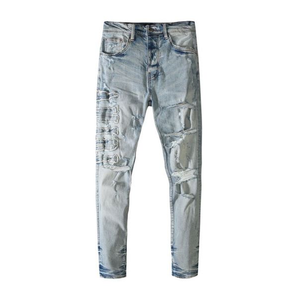 

men's jeans embroidered matted european and american street fashion hip hop, Blue