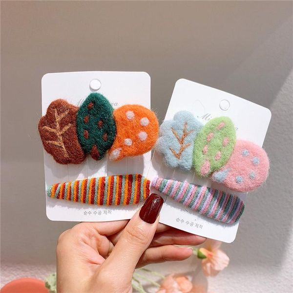 

hair accessories autumn and winter sweet girl princess cute plush matching leaf hairpin for children's color wool water drop bb clip he, Slivery;white