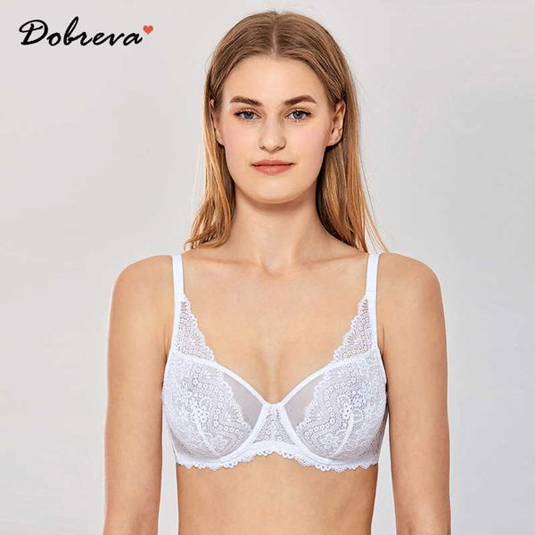 

dobreva women's lace mesh bralette minimizer unlined underwire bra 210623, Red;black